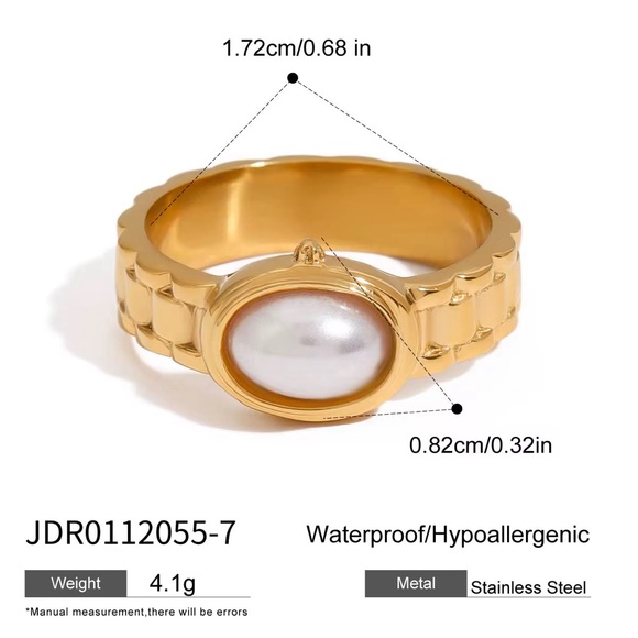 Size 7 | 18K Gold Plated Oval Pearl Watch ring - Picture 5 of 6